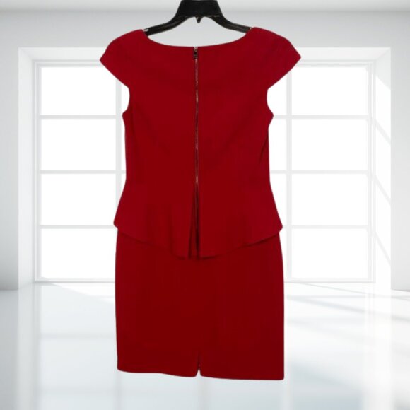 Marc New York Andrew Marc Red Peplum Sheath Dress | Cap Sleeve Party Work Wear - Picture 3 of 10